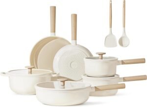 CAROTE Nonstick Pots and Pans Set, 12-Piece Ceramic Cookware Set – Milky White